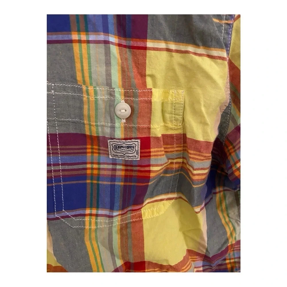 VTG RALPH LAUREN DENIM & SUPPLY Mens Madras Casual Button Down Shirt Size XLT